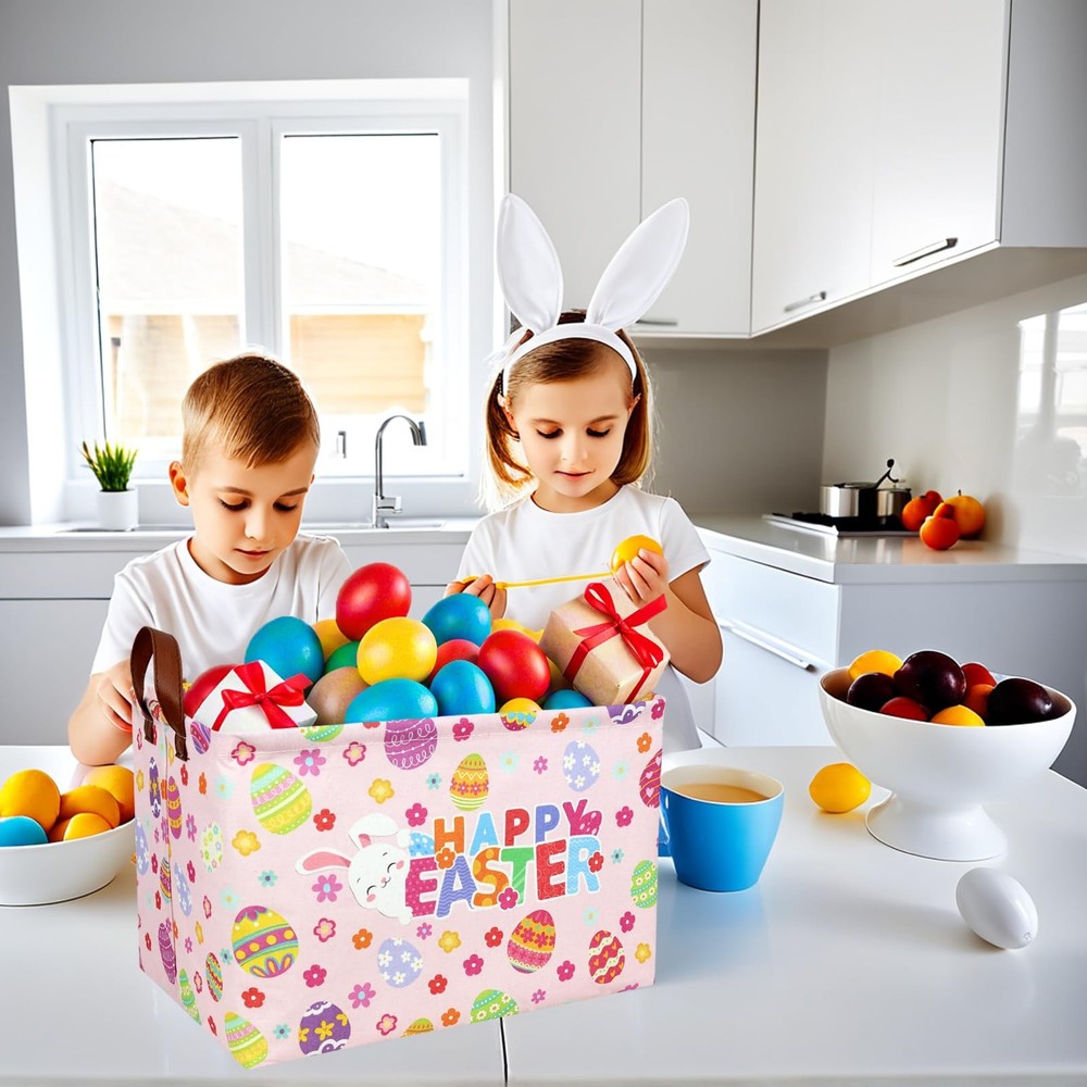 ASKETAM Pink Easter Basket for Kid Large Empty Baby Rectangular Cute Easter G...
