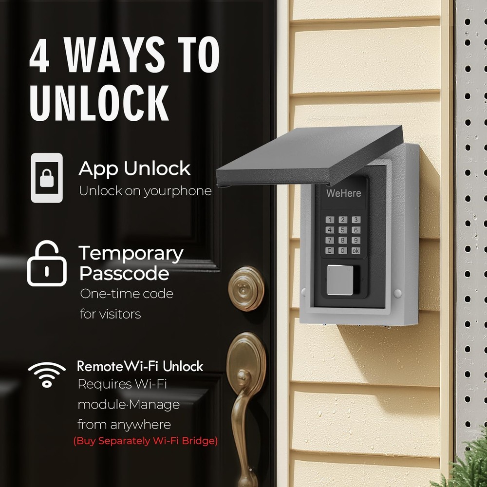 Key Lock Box Outdoor, Wall Mount Lockbox for Outside, OTP/Fixed Password, APP...