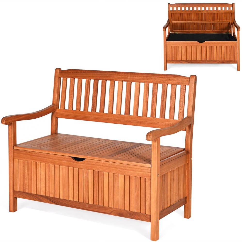 42" Storage Bench Deck Box Solid Wood Seating Container Tools Toys W/Backrest