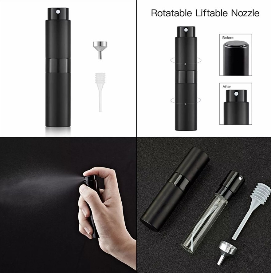 LisaPack Perfume Atomizer Empty Dispenser Travel Matte Black 0.27 fl oz