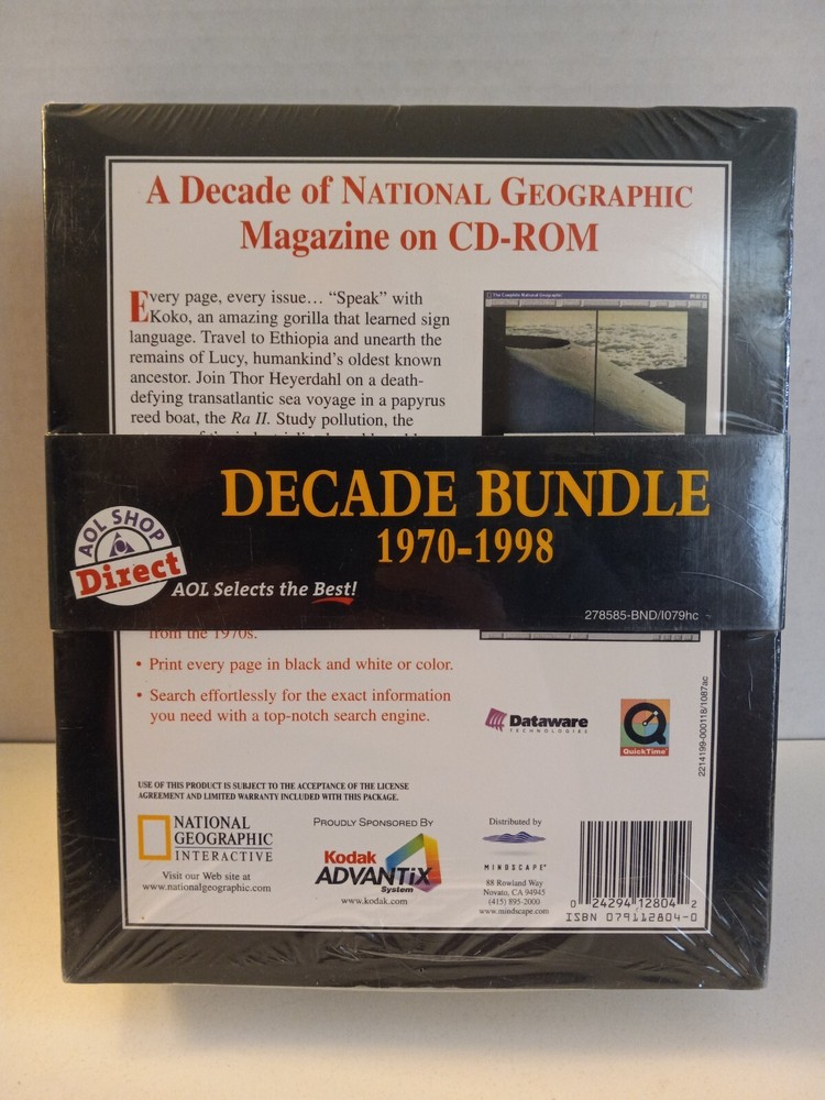 National Geographic DECADE BUNDLE (1970 - 1998) AOL Direct PC Windows 98 CD-ROM