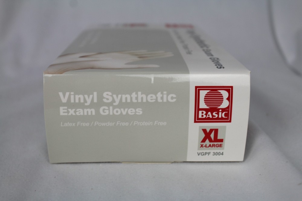 3 Boxes Basic Vinyl Synmax Exam Gloves 100 Ea Box XL VGPF3004