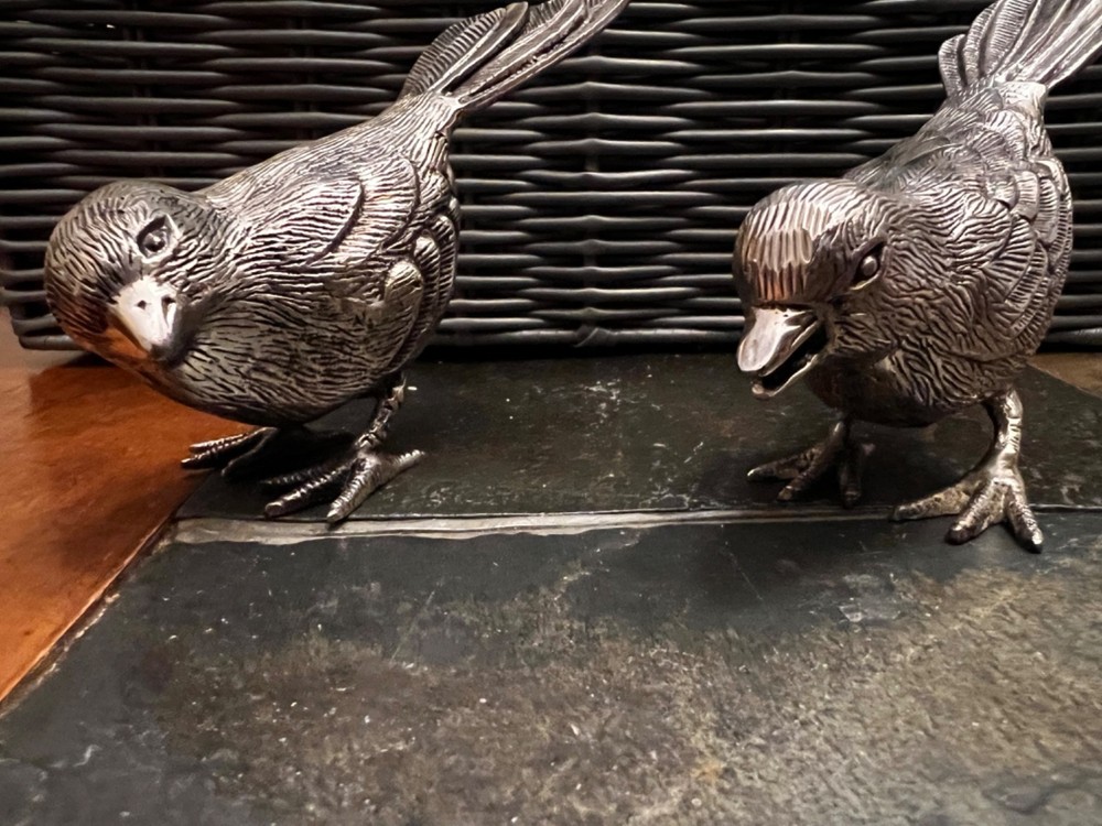 VTG E.P.N.S. Lacquered Silver-Plated Songbirds Set of 2 Figurines Collectibles