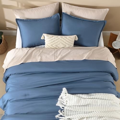Comforter Full Size Set, 3 Pieces Lightweight Solid Full (79"x90") Haze Blue