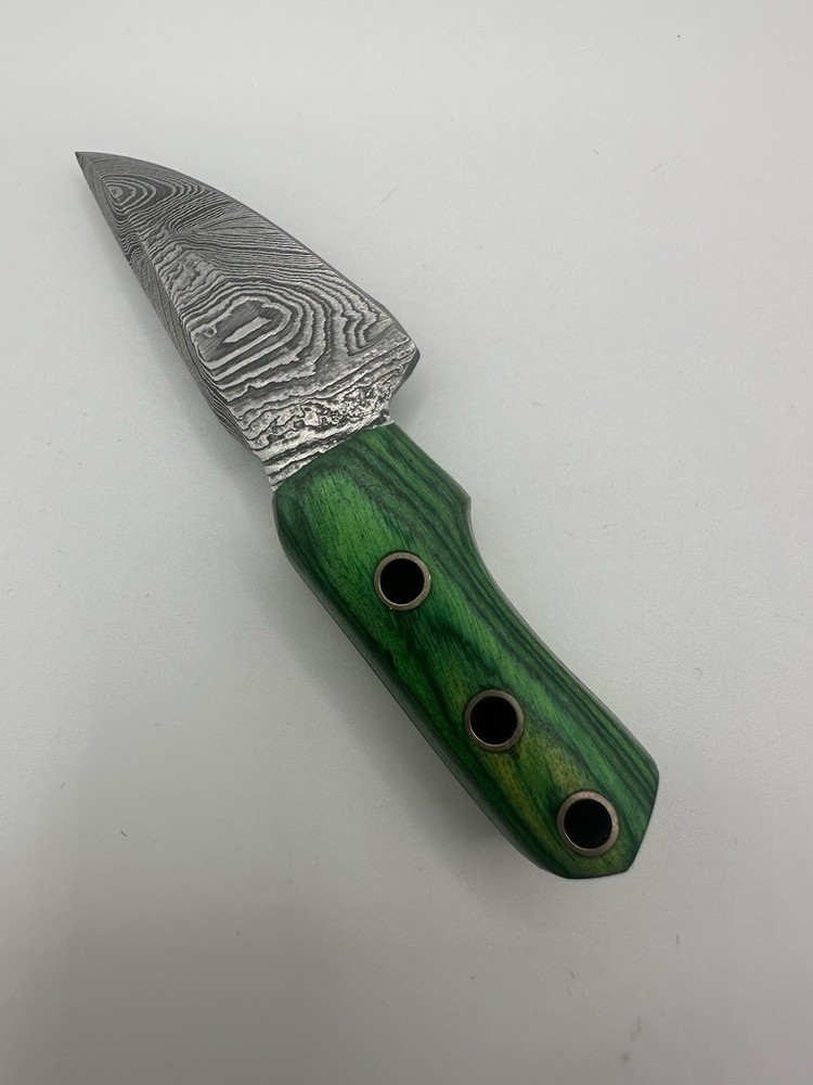 Damascus Mini Fixed Blade Knife 3.5” Green Handle