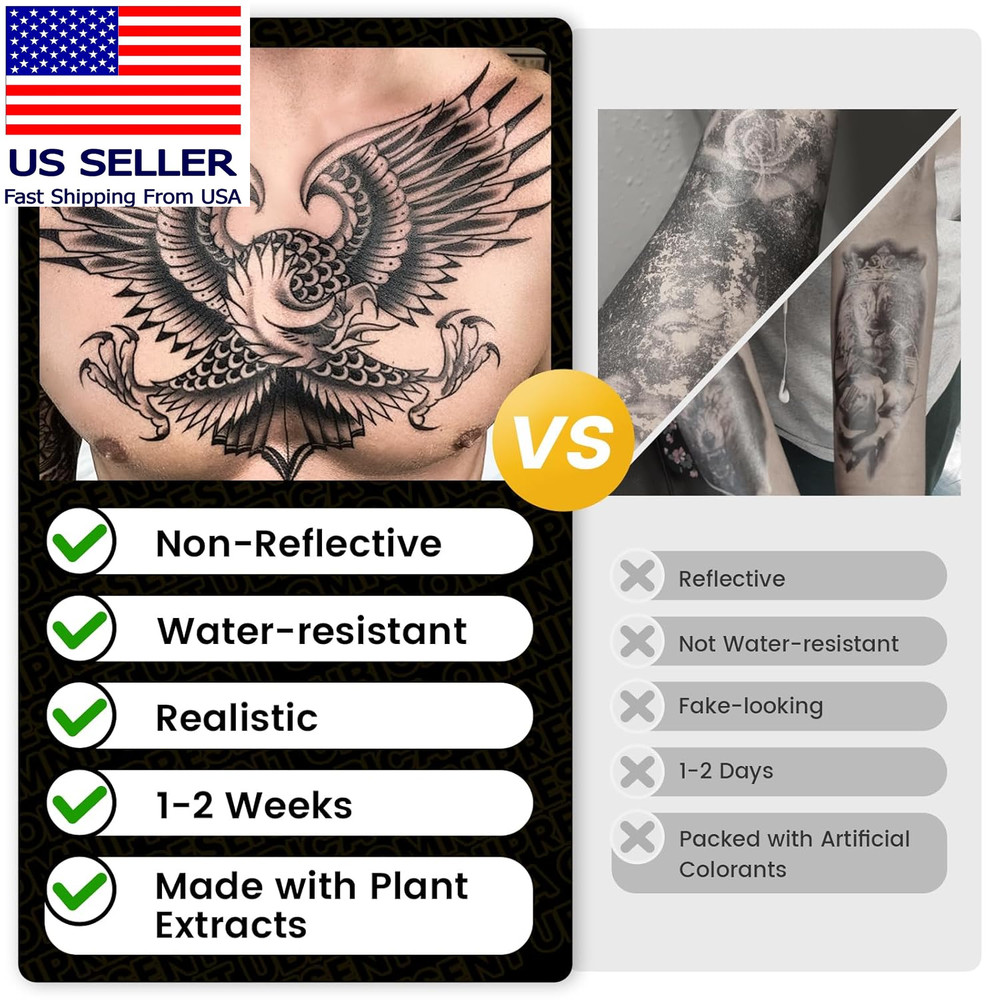 Semi Permanent Tattoos, 2 Sheets Realistic Gator Temporary Tattoo, Develops Full
