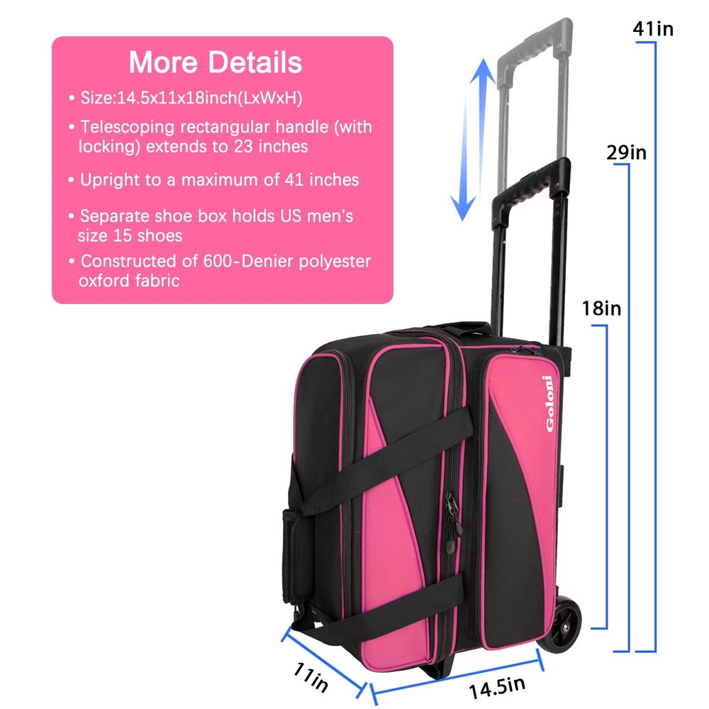 2-Ball Bowling Bag with Wheels - Double Roller Design with Shoe Compartment, ...