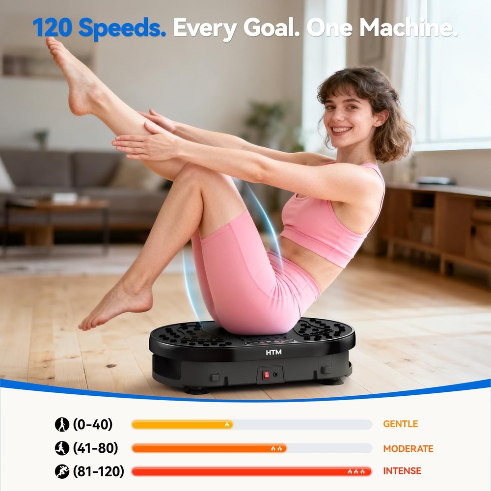 HTM Vibration Plate Exercise Machine with 120 Speed Levels, 9 Program Black