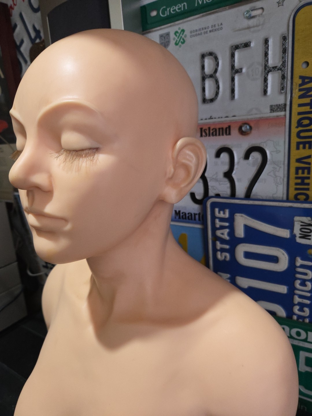 Pivot Point Mannequin Head Bald w Eyelashes Massage and Facial Practice Tool