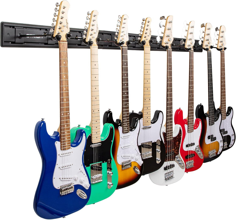Multi-Guitar Wall Mount Rack - Holds 8 Instruments, Adjustable Metal Stand