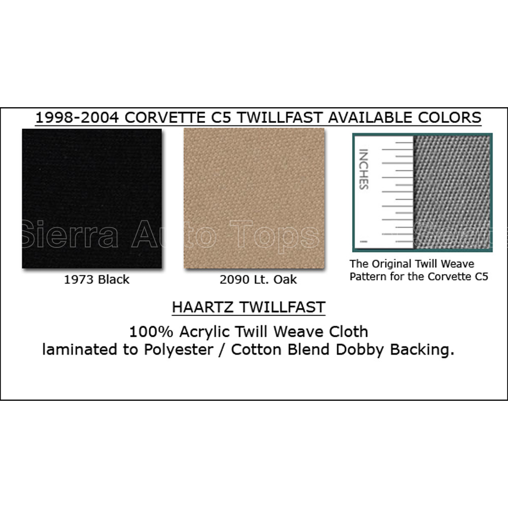 Corvette Convertible Top 98-04 C5 in Lt Oak Twill Cloth with Glass Window