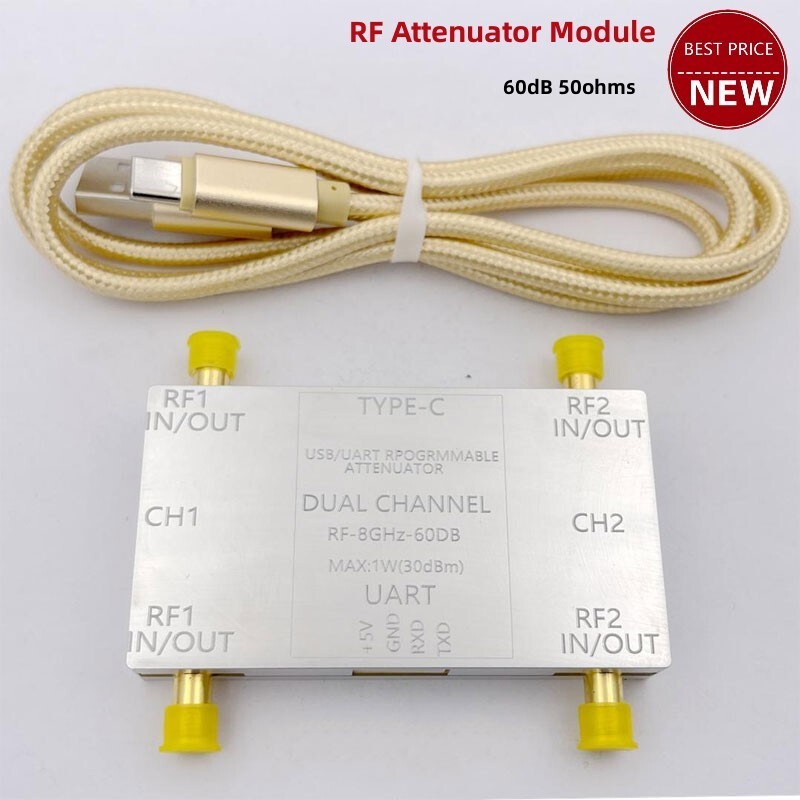 2-CH RF Attenuator Module 60dB 50ohms w/ SMA Connector +  Type-C Cable LF-8GHz