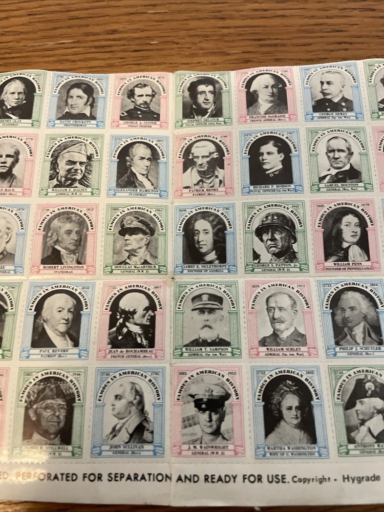 1981 Hygrade USA Stamp Sheet Famous Americans in History