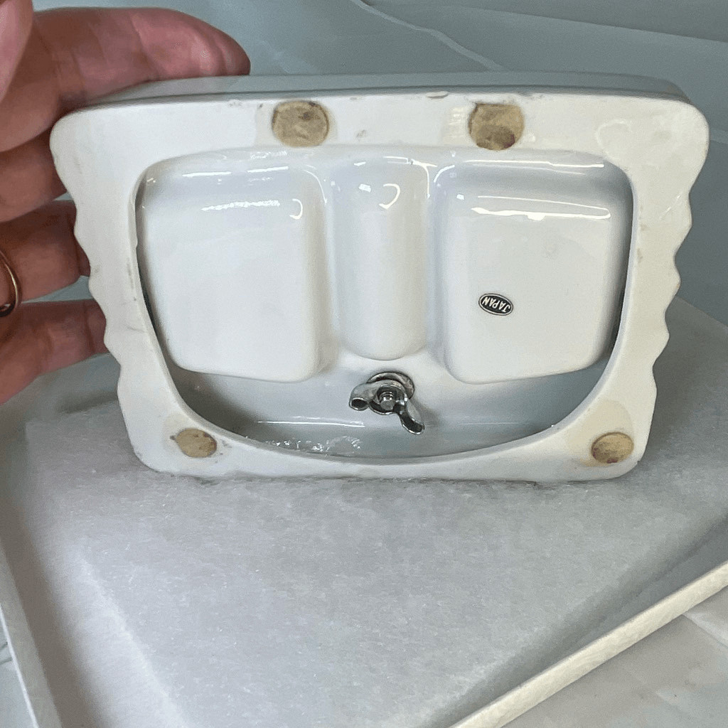 Vintage porcelain floral vanity with 2 sided mirror