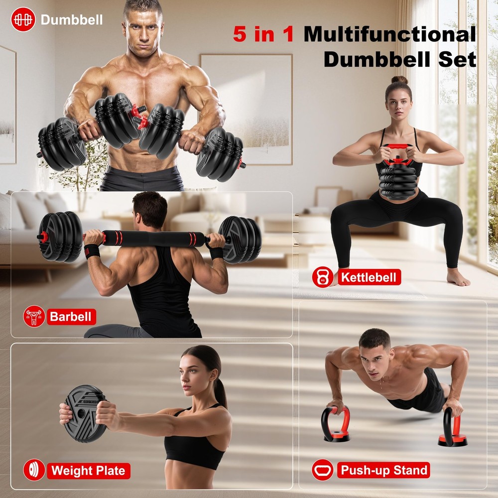 Adjustable Dumbbell Set, 10/20/30/45/70/90lbs, 5 in 1 Multi-Function Dumbbells