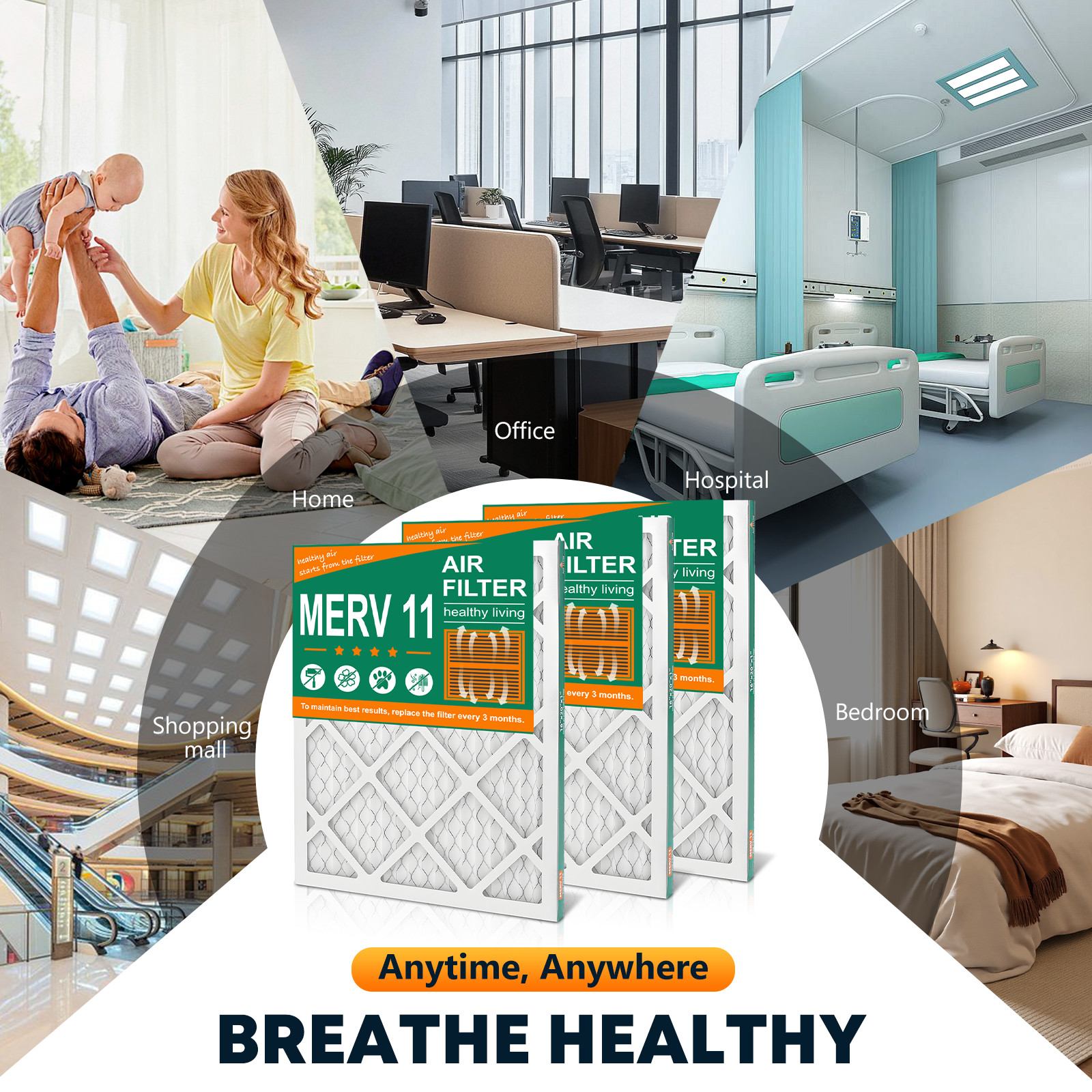 16x20x1 Pleated Air Filters, Replacement for HVAC AC Furnace (MERV 11)