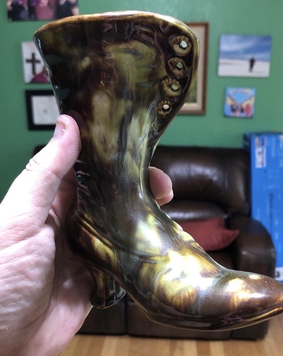 Antique Boot Vase Glazed Pottery Beautiful
