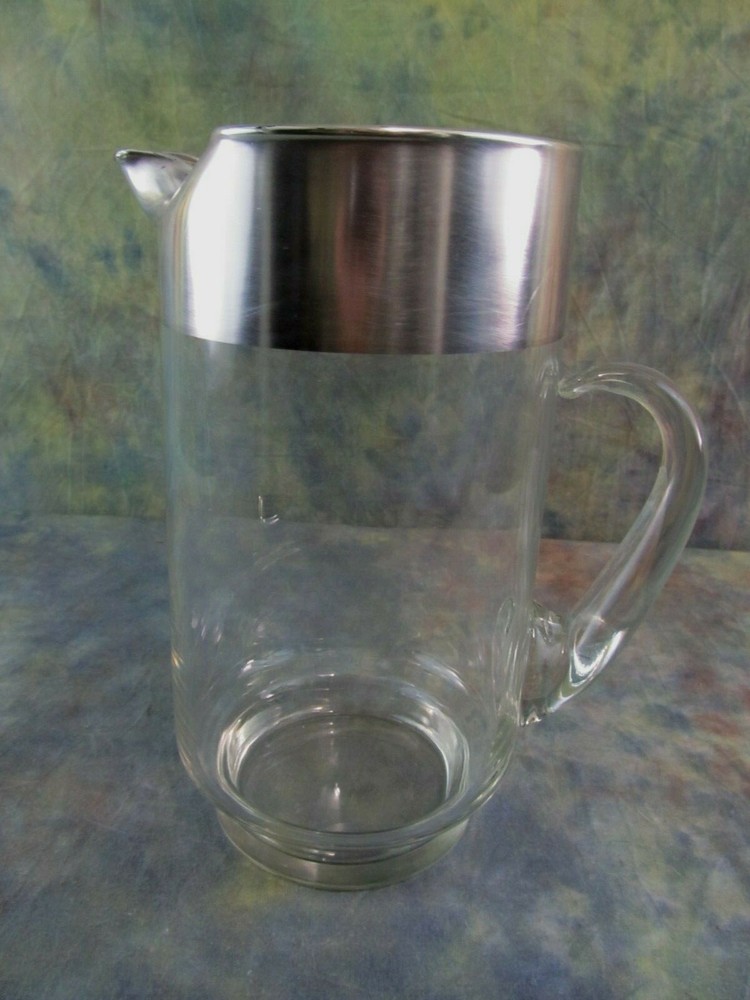 Vintage Glass 2 Qt Pitcher with Silver Plate Top