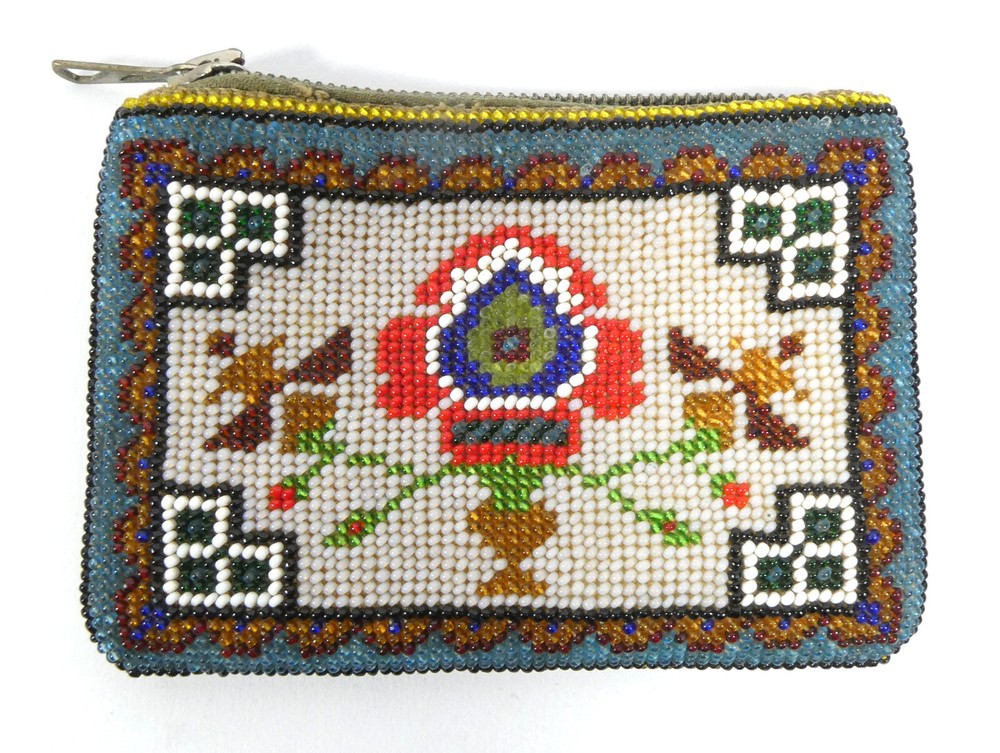 Cosmetic Bag Wallet with Bead Embroidery circa 1900