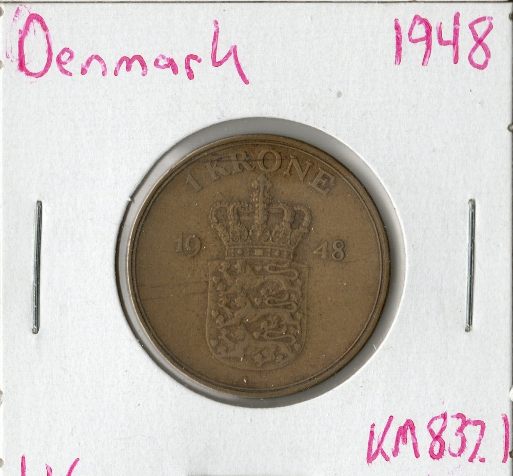 Coin Denmark 1 Krone 1948 KM837.1