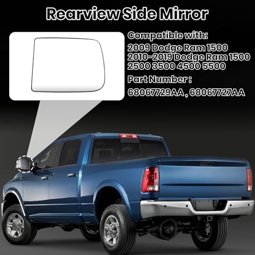 68067727AA Heated Compatible with 2009-2019 Left Driver Side Upper Mirror Glass