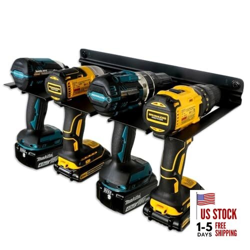 Electric Drill Storage Rack, Holds 4 Drills, Hanging Wall Mounted Drill Rack