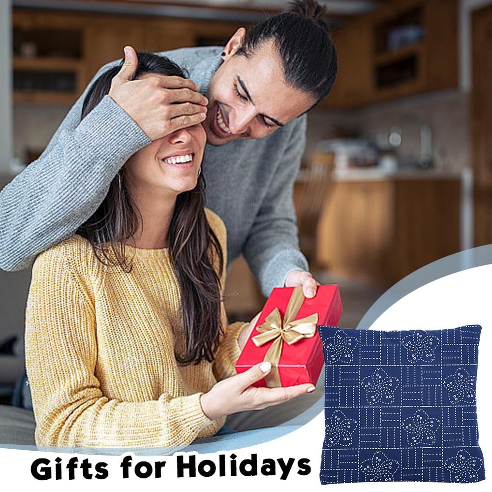 WEBEEDY Sashiko Pillowcase Template Kit DIY Pattern blue