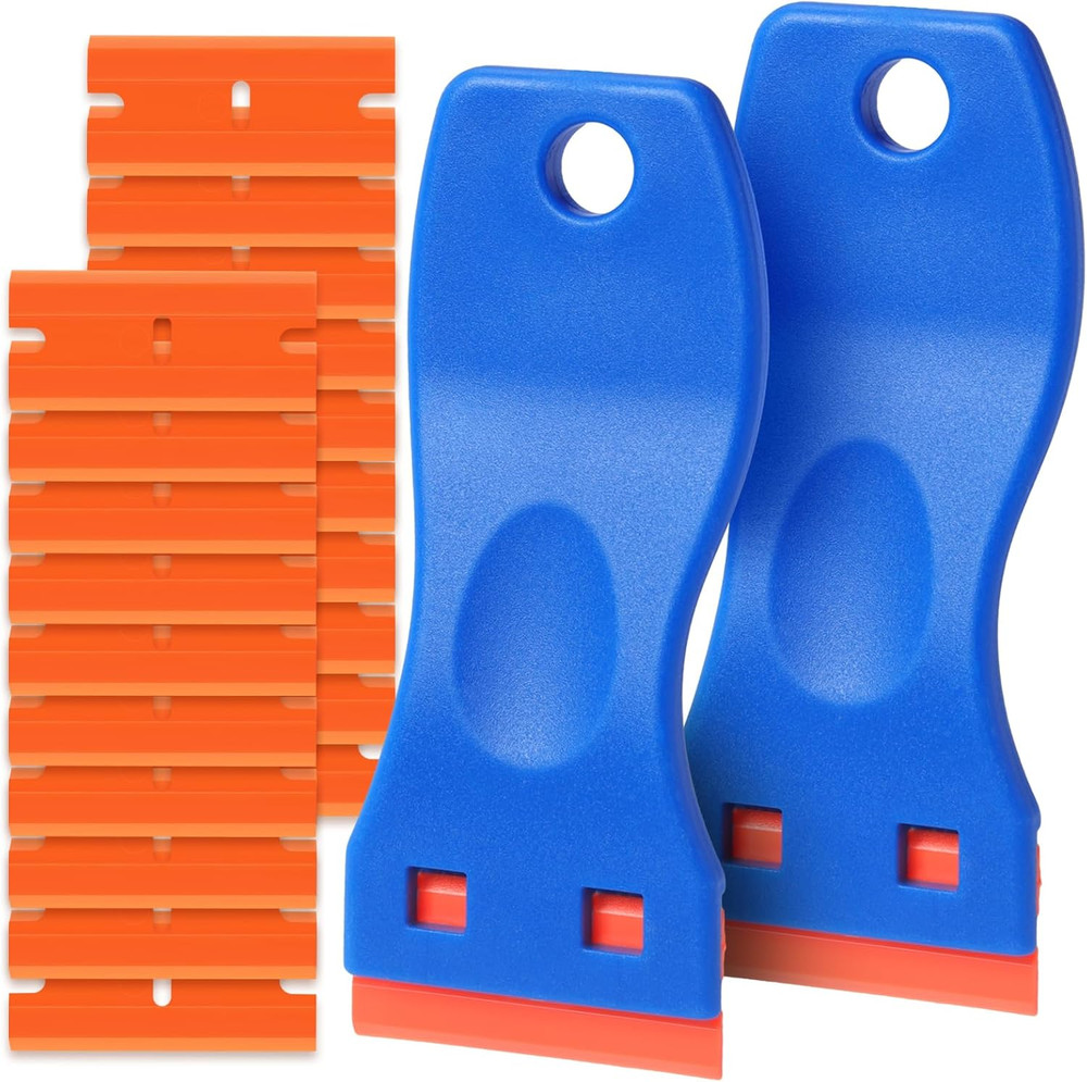 Plastic Razor Blade Scraper Tool, 2 Pcs Razor Scraper with 20 Pcs Plastic Blades