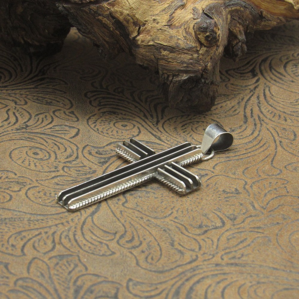 *Oxidized Sterling Silver Two Channel Cross Pendant