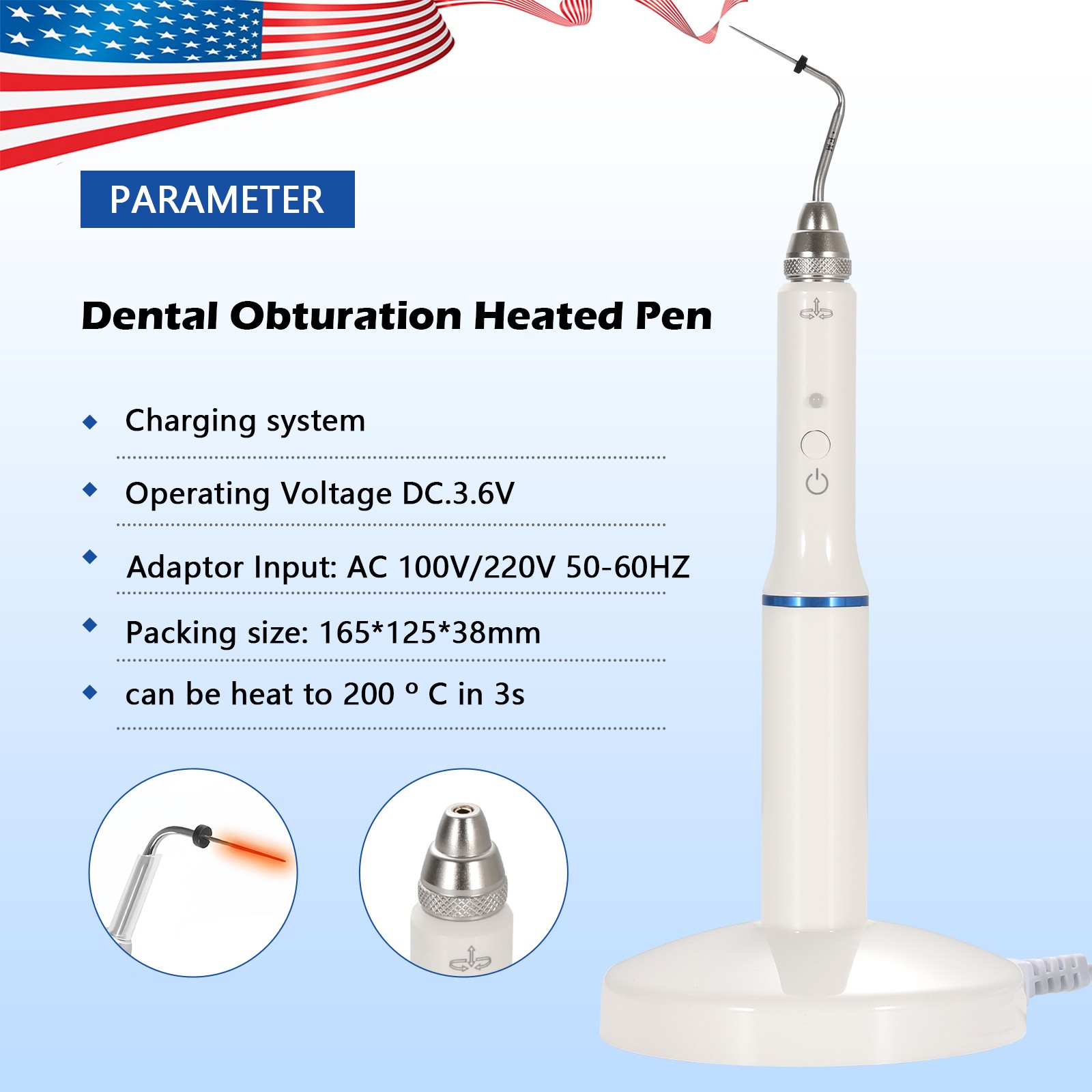 Dental Gutta Percha Obturation System Endo Heated Pen Wireless Eododontic+2 Tips