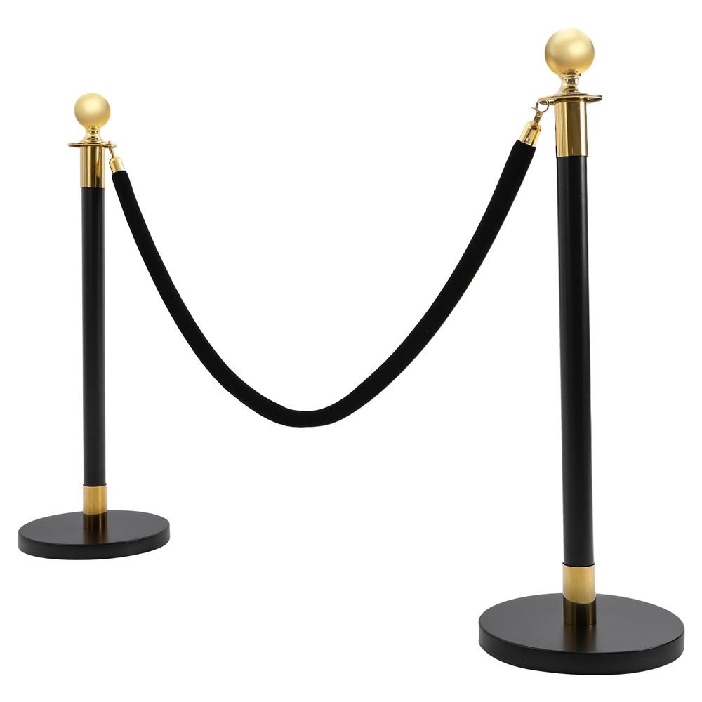 6 PCS Black Stainless Stanchion Posts with 4 Ropes Crowd Control Queue Barrier