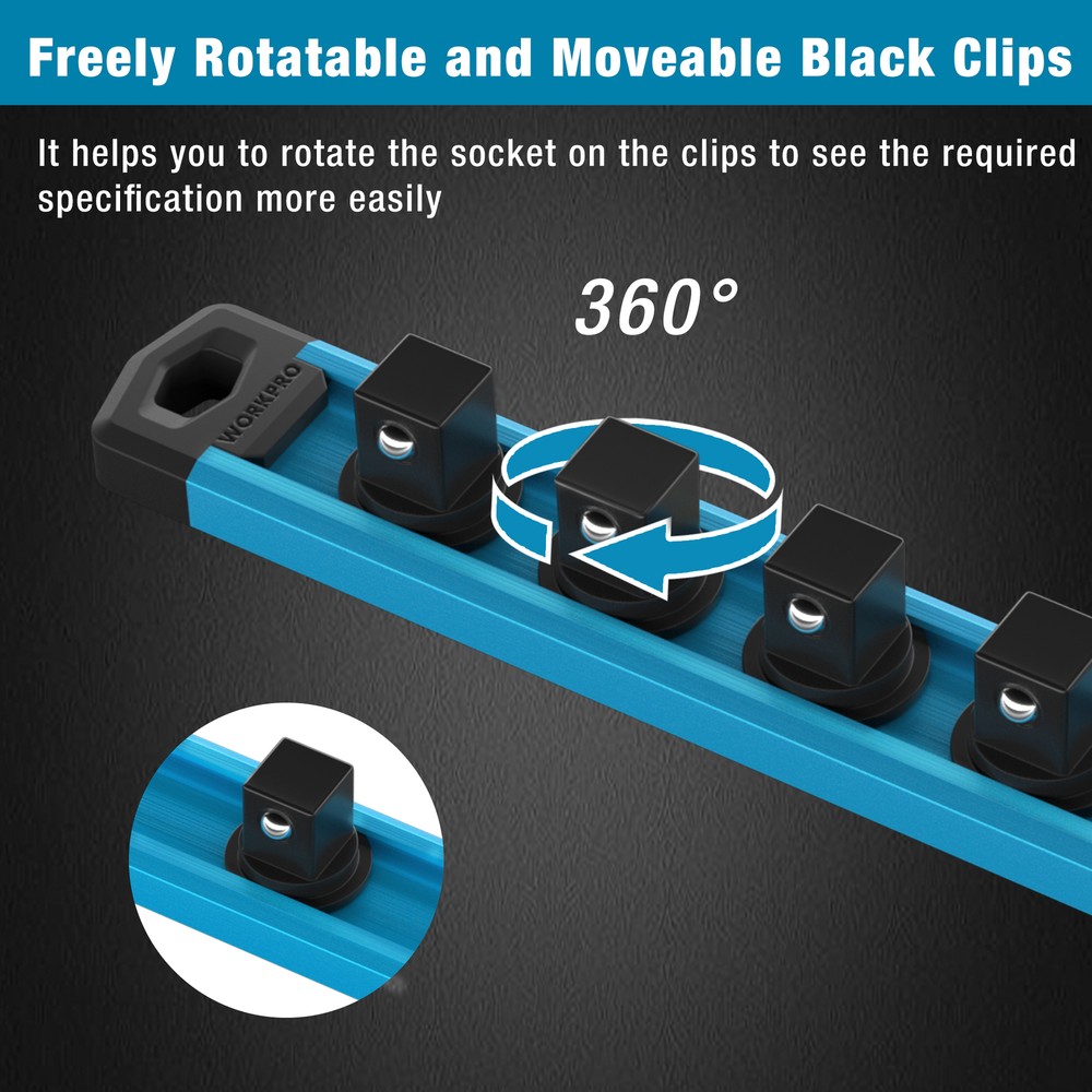 WORKPRO1/4''DriveMagnetic Socket Organizer MultiColor Aluminum Alloy Socket Rail