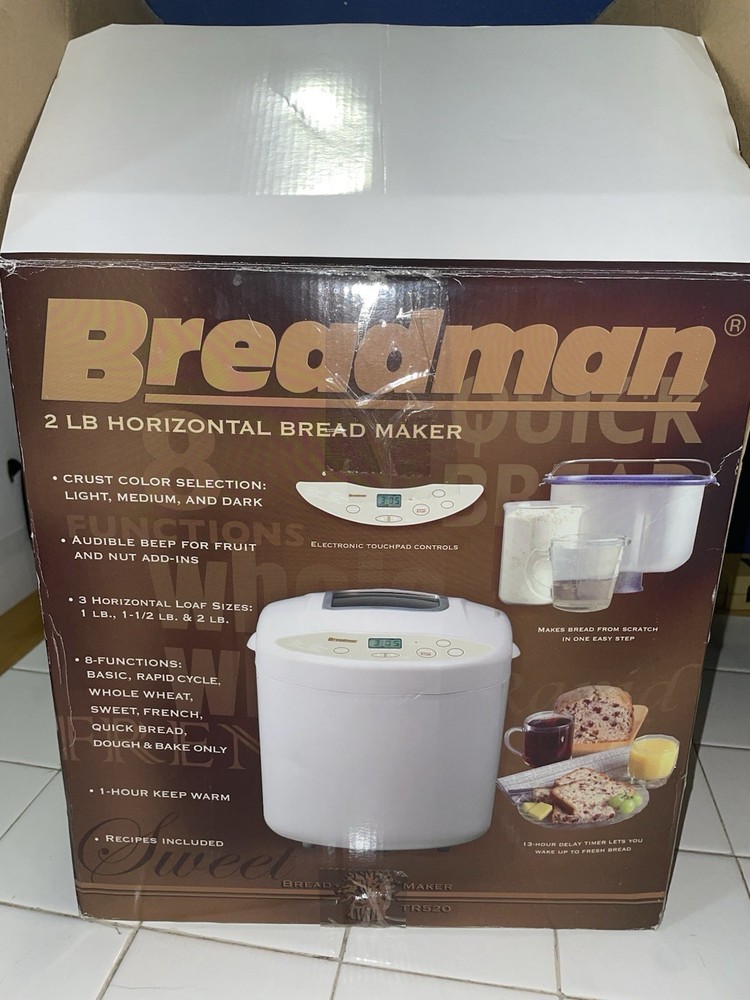 Open Box Breadman Bread Maker 3 Horizontal Loaf Sizes 8 Function TR520 2lb Model
