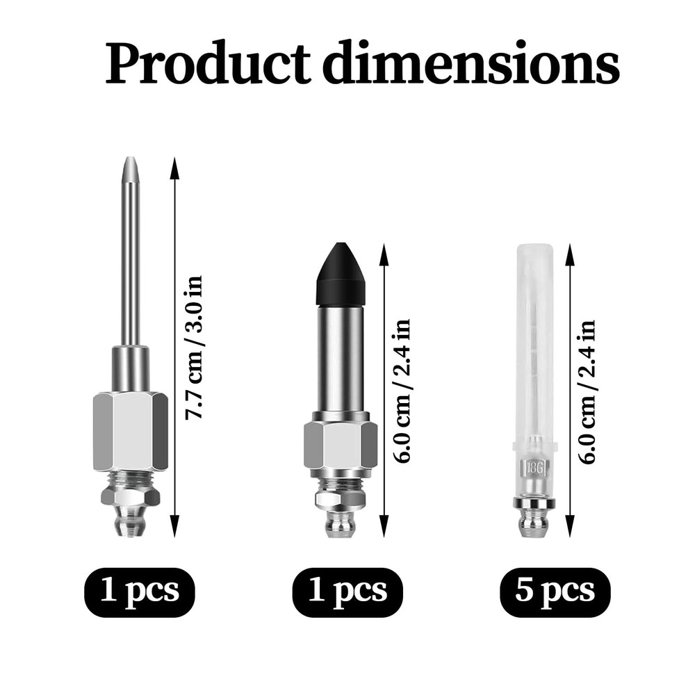 7-Piece Grease Gun Needle Tip Kit 5 Tips with Rubber Adapter for Precision Use