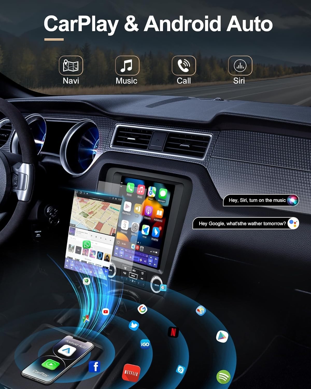 9.7" Car Radio Upgrade for Ford Mustang 2010-2014,Wireless CarPla Android Auto