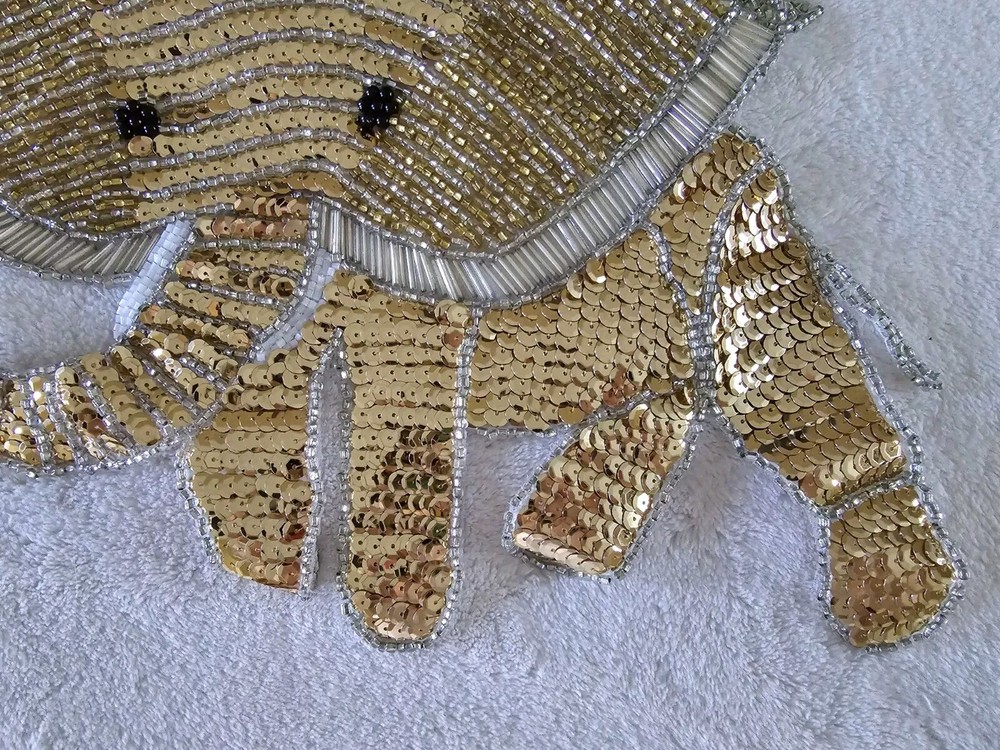 Beaded Applique Elephant Patch Beaded Embroidery Patch Sew On Gold