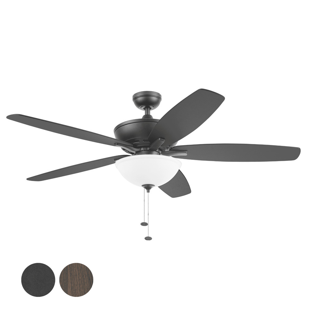 60" Black Ceiling Fan with Light, 5 Blades, Reverse Airflow, Pull Chain Control