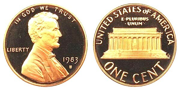 1983 P D S LINCOLN CENT CHERRY RED FROM MINT ROLLS, DCAM PROOF from PROOF SETS