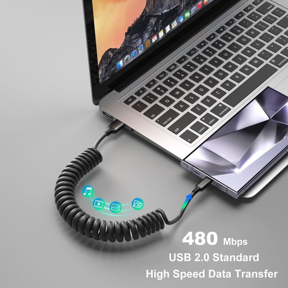 Coiled USB to C Cable, OKRAY a c Cable 60W Fast 3FT - 1Pack