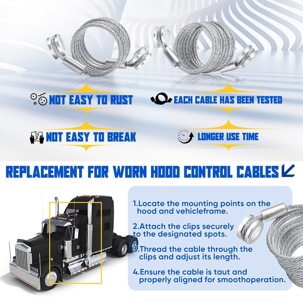 Hood Restraint Cable Kit 2Pack Compatible with Peterbilt 389 388 384 Models
