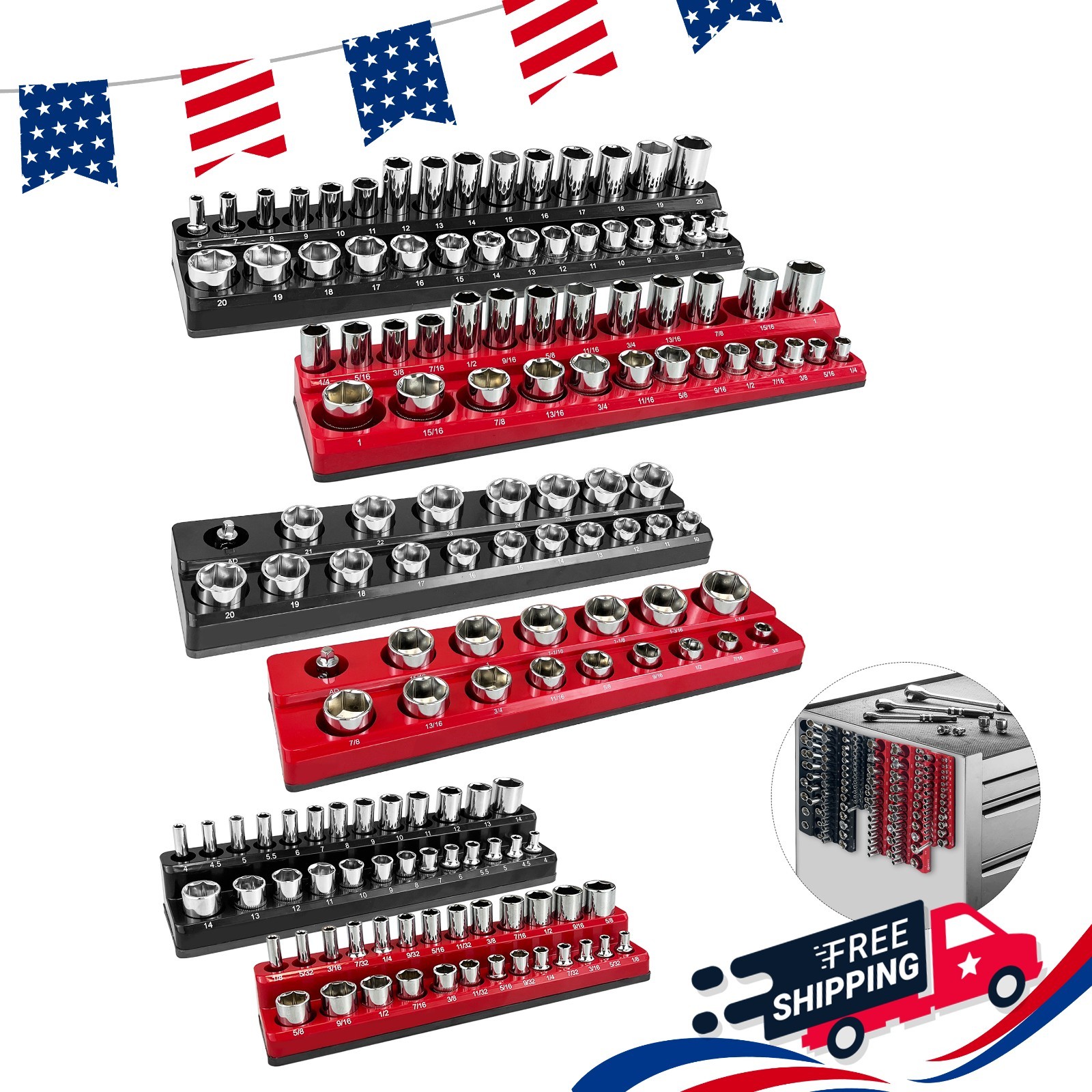 6-Piece Socket Holder Set, Magnetic Socket Organizer Set