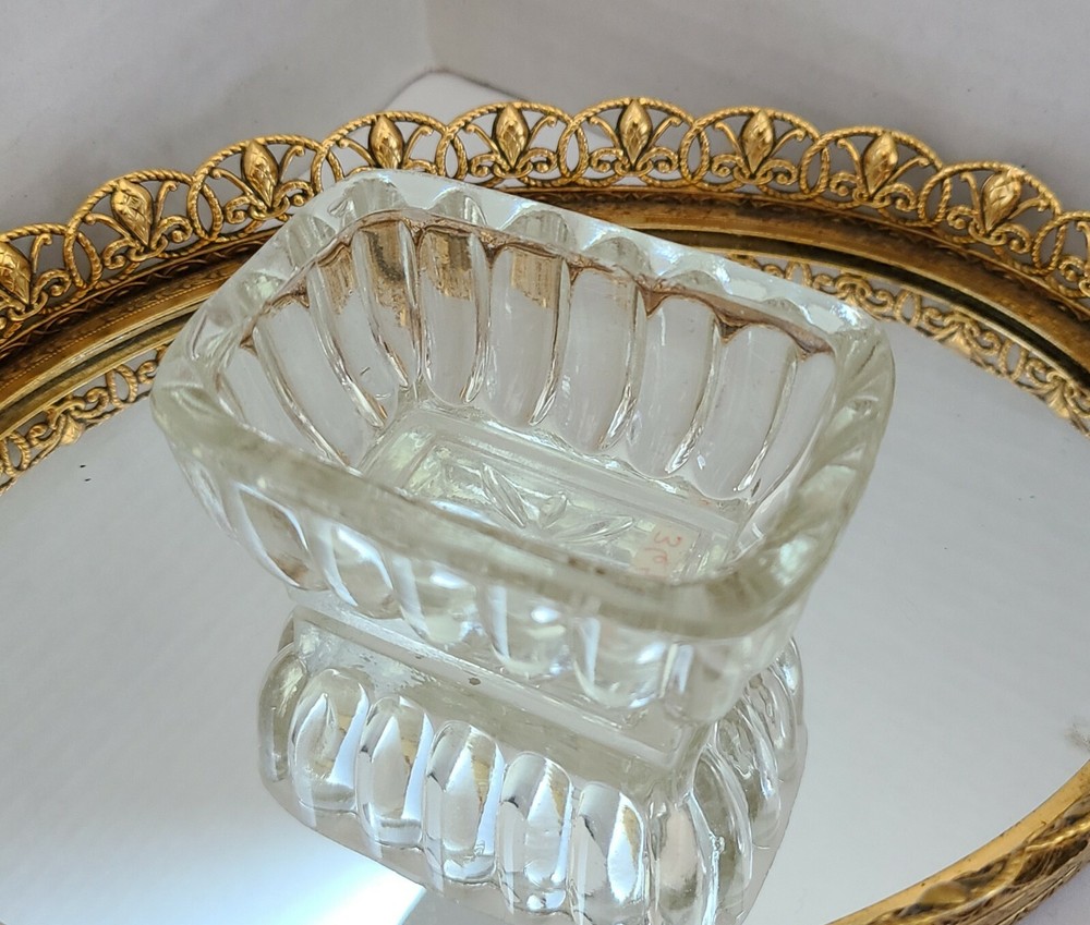 vtg CLEAR rectangular shape MASTER SALT CELLAR DIP OPEN MINT DISH Free Ship US