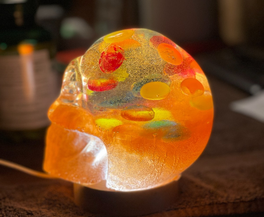 Rainbow Brain Resin Skull Extra Large Includes USB lighted base Handcrafted New