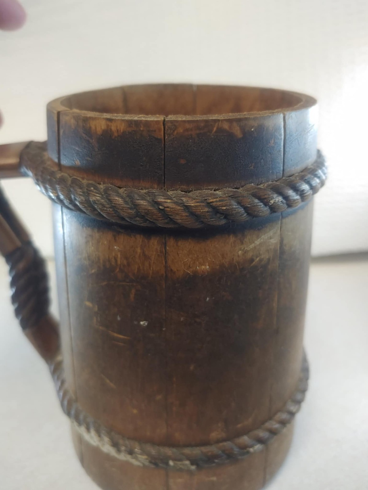 Wooden beer stein Tankard with rope handle Golden Spike No insert