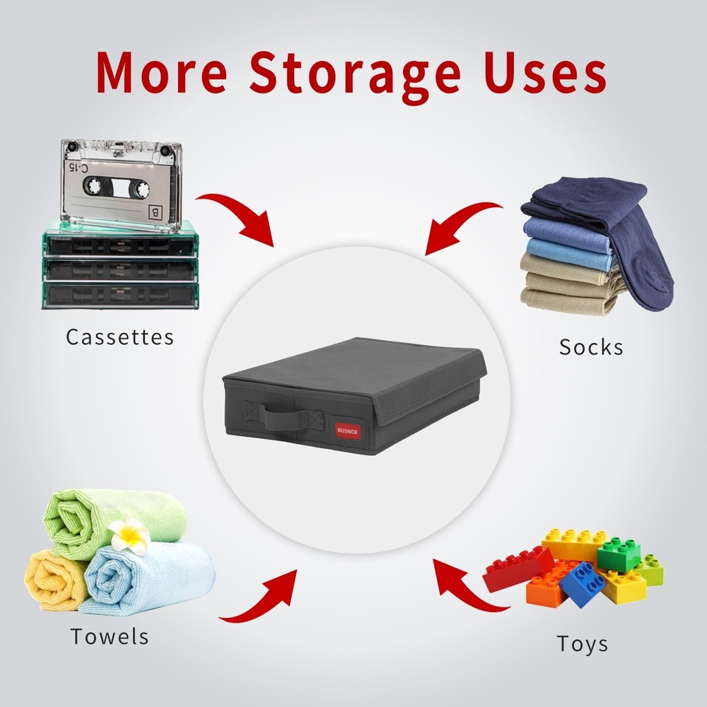 Stackable Tape Storage Boxes - Dust-proof Racks with Lid - Audio Cassette Hol...