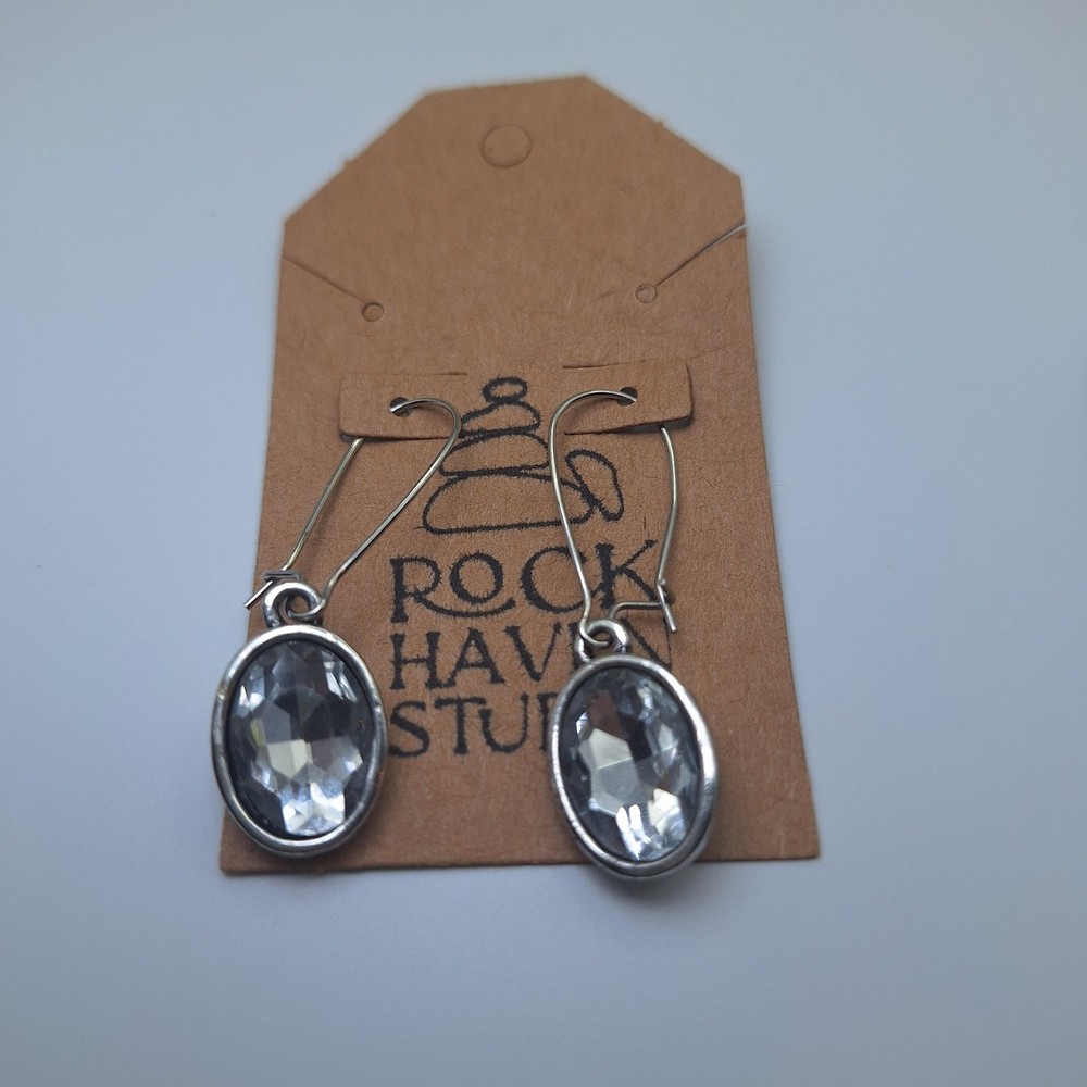 Rock Haven Studio Oval Crystal Dangle Earrings Silver Tone 2 Sets