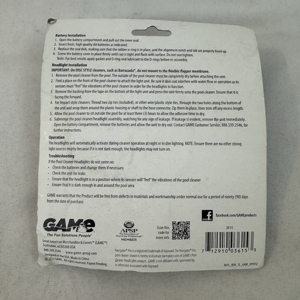Pool cleaner Headlight Automatic New By Game 3615 FAST SHIP