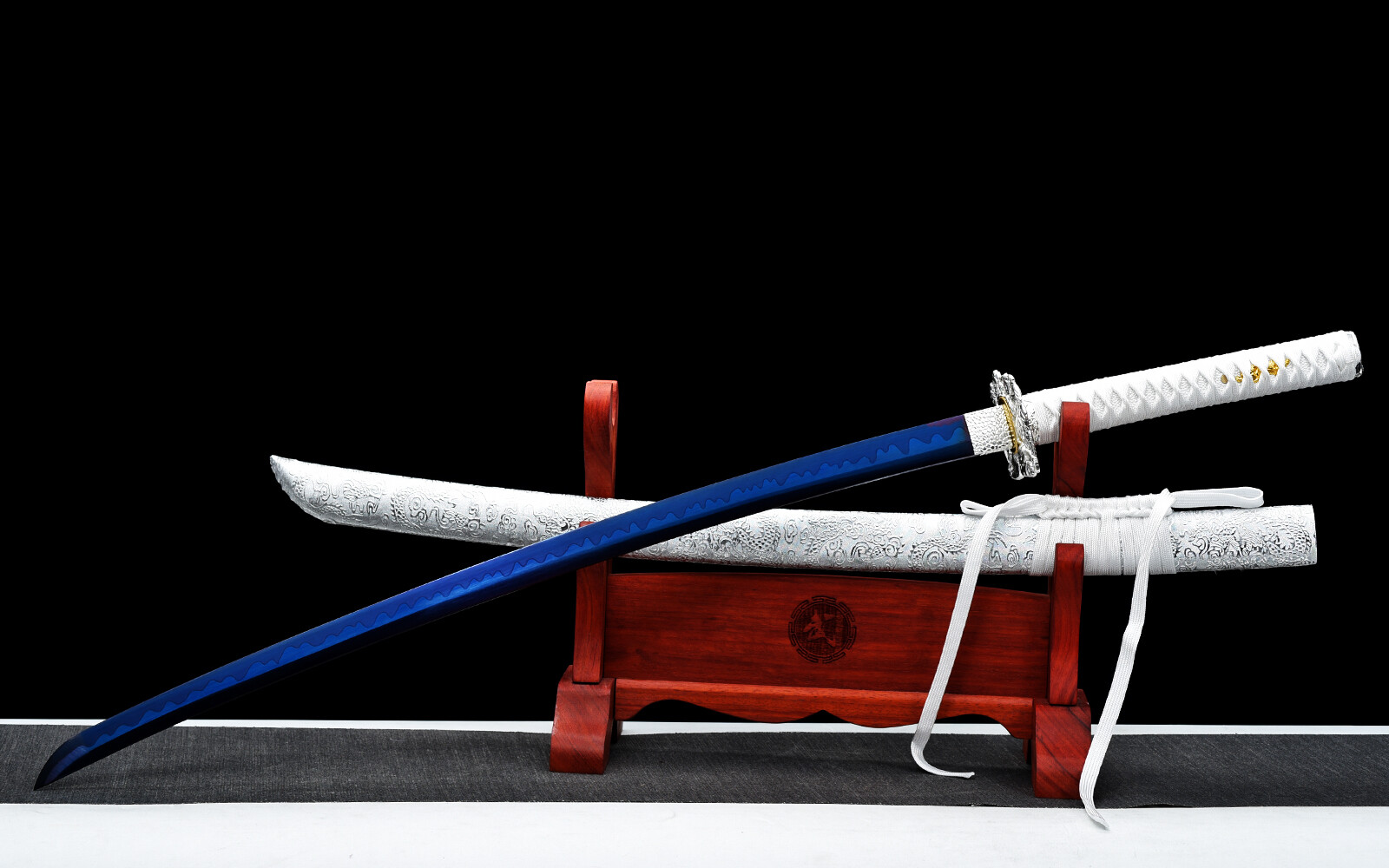 Blue White Full Tang Japanese Sword 1095Carbon Steel Battle Ready Samurai Katana