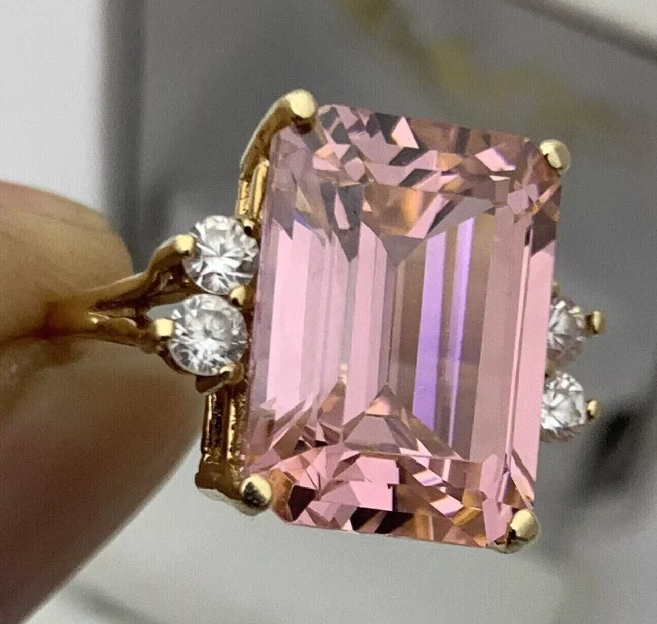7.00 Ct Certified Emerald Cut Natural Pink Diamond Ring VVS1 Yellow Gold Finish