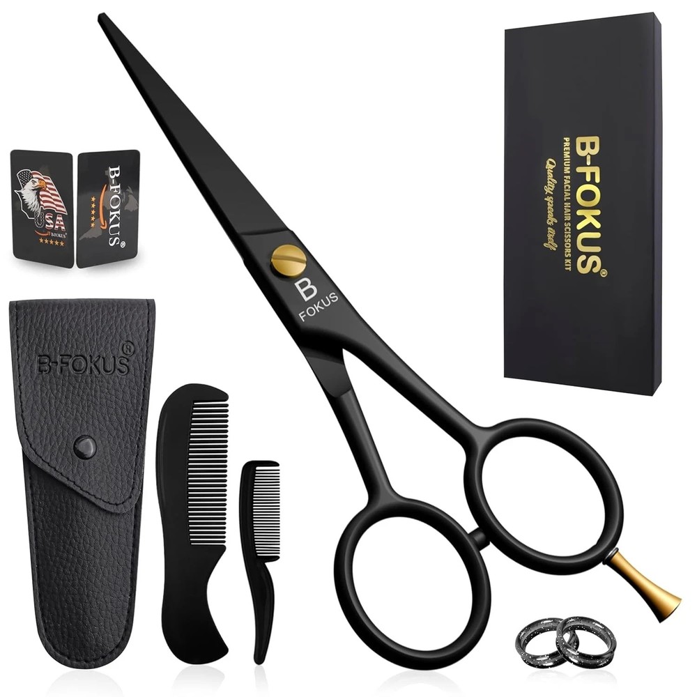 5" Professional Beard and Mustache Scissors, Black Color Scissors